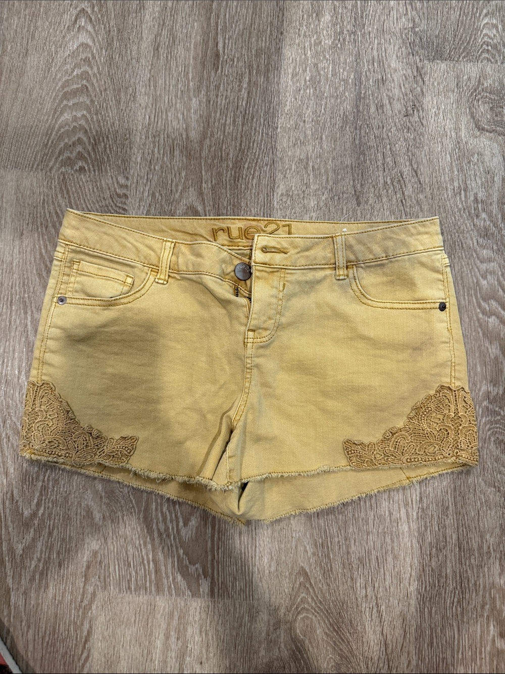 Rue21 Yellow Denim Shorts with Lace Hem Accents